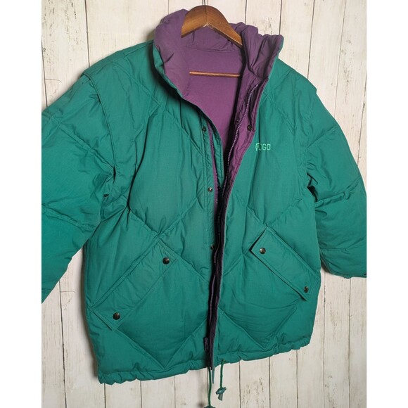 Vintage Fogo Reversible Down Ski Snowboard Jacket Medium Purple Green 80s 90s - Picture 1 of 10